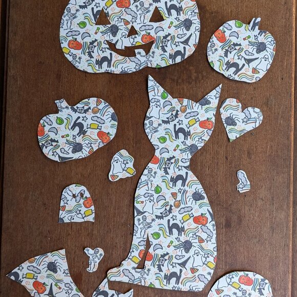 Hand Cut Halloween Skeleton Jack-o-lanterns Doodles Themed Peel and Stick Decals - Picture 1 of 4